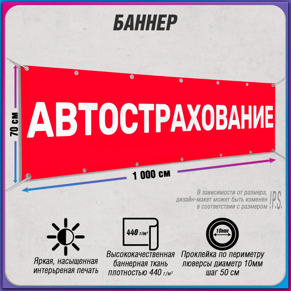 Баннер, рекламная вывеска "Автострахование" / 10x0.7 м. #1