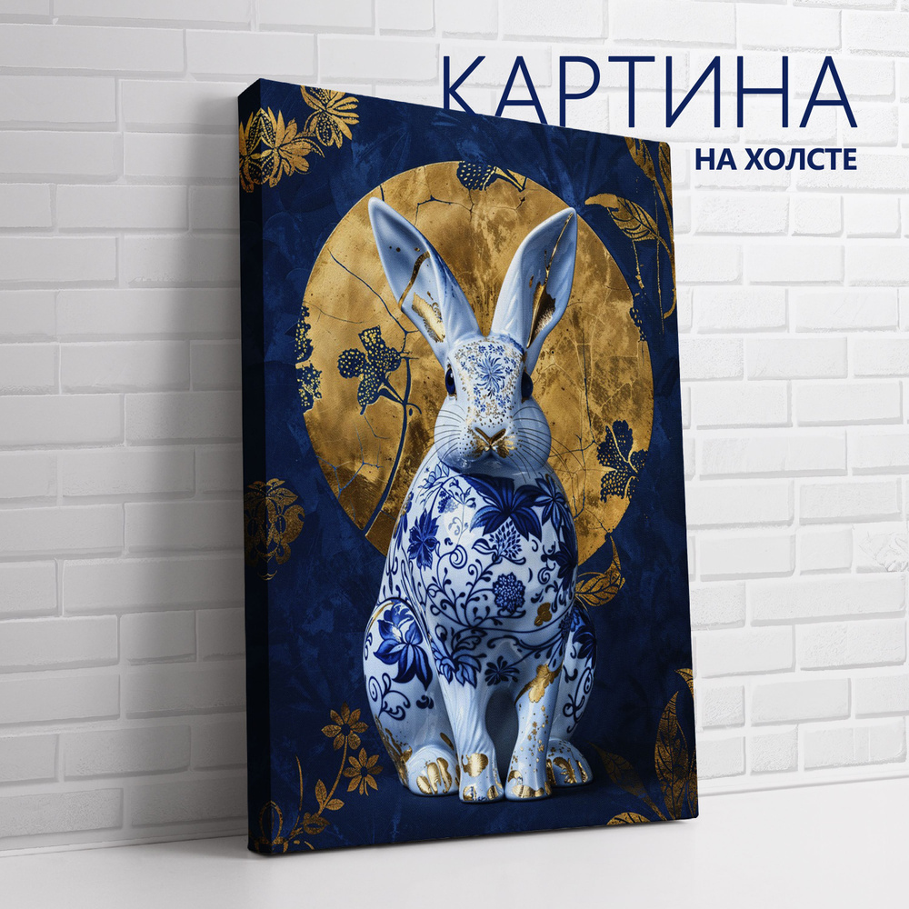 PRO Картины Картина "Китайский фарфор. Кролик, заяц", 80 х 60 см  #1