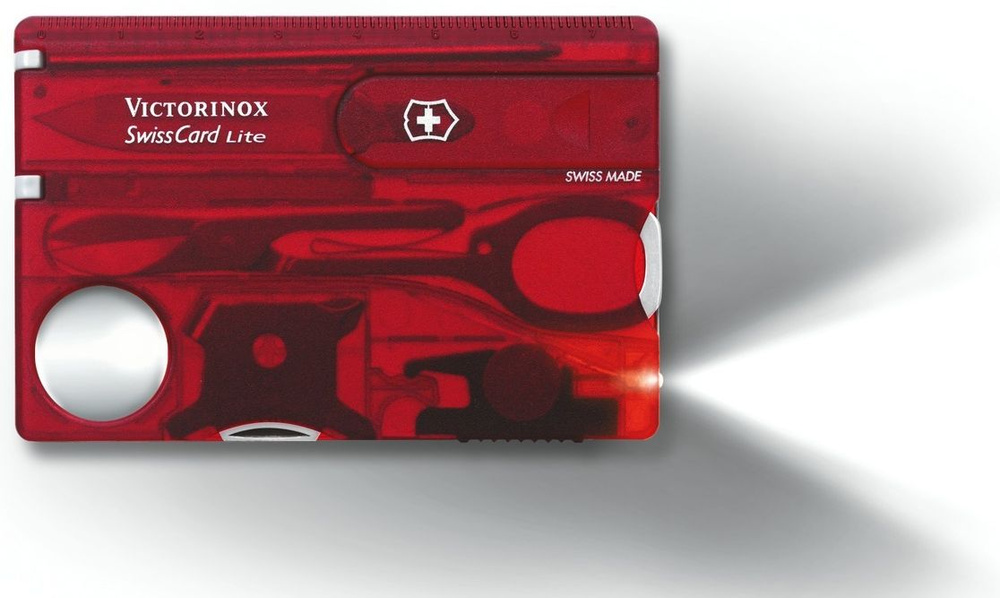 Швейцарская карточка VICTORINOX SwissCard Lite, 13 функций, полупрозрачная красная  #1