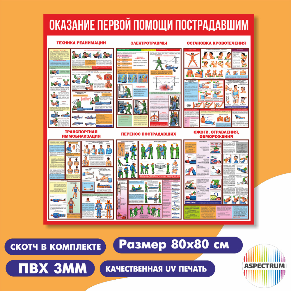 Информационный стенд "оказание первой помощи пострадавшим" 80*80 см  #1