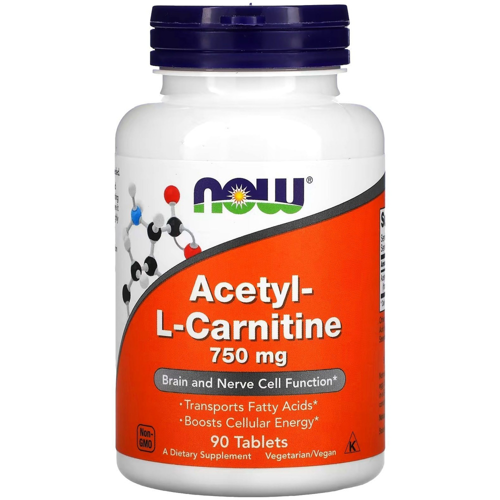 NOW Acetyl-L-Carnitine 750 mg 90 tabs / Ацетил-L-Карнитин 750 мг. 90 таблеток NOW США / Аминокислота. #1