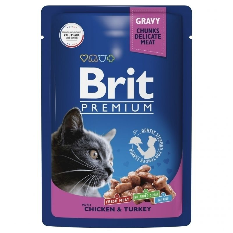 Brit: Premium, Пауч для взрослых кошек, Цыпленок и Индейка, в соусе, 85 гр.  #1