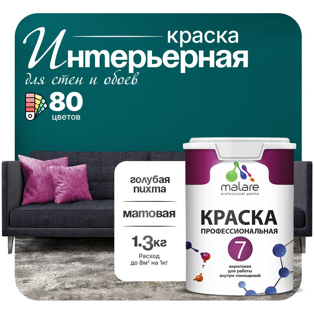 Краска Malare Professional Euro №7 интерьерная для стен и обоев, для потолка, акриловая, быстросохнущая, #1