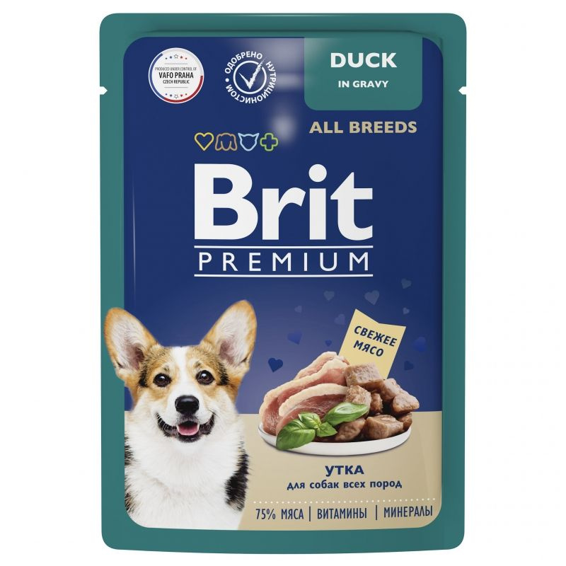 Brit Premium Dog Duck, влажный корм для взрослых собак всех пород, утка в соусе, паучи, 14 шт x 85 г #1