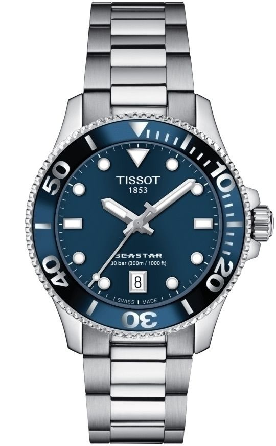 Швейцарские кварцевые часы Tissot Seastar 1000 36MM T120.210.11.041.00 на стальном браслете, с водозащитой #1