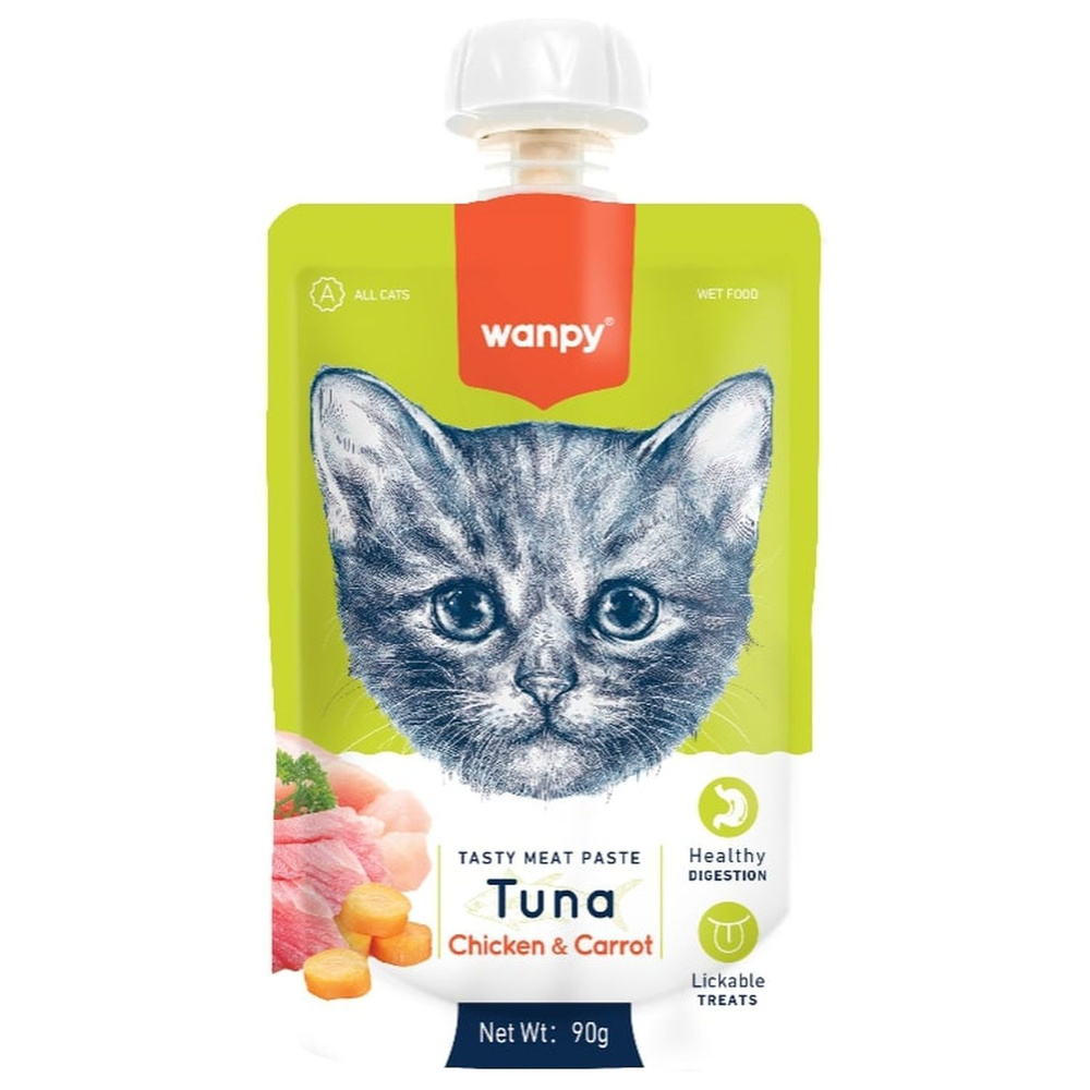 Лакомство для кошек Wanpy Cat Мясной мусс из тунца и курицы с морковью, 90 г х 3шт  #1