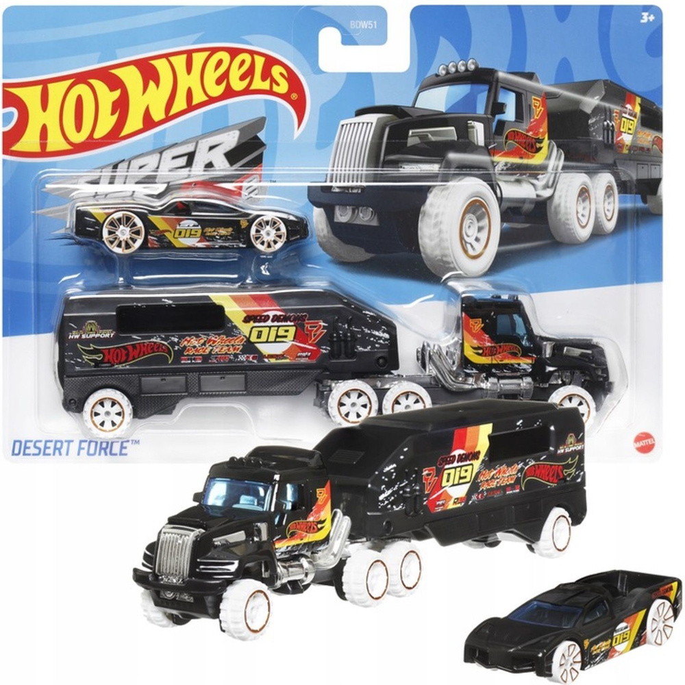 HXN89 Hot Wheels набор машинка металлическая Super Rigs Desert Force грузовик и машинка коллекционная #1