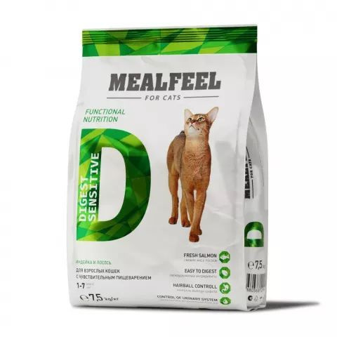 MEALFEEL DIGEST SENSITIVE Сухой корм для кошек с чувствительным пищеварением Индейка/Лосось 7,5 кг  #1