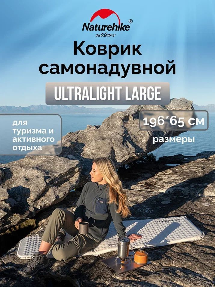 Коврик самонадувной Naturehike CNK2300DZ013 Ultralight Large, прямоугольный, серый, 6976507665889  #1