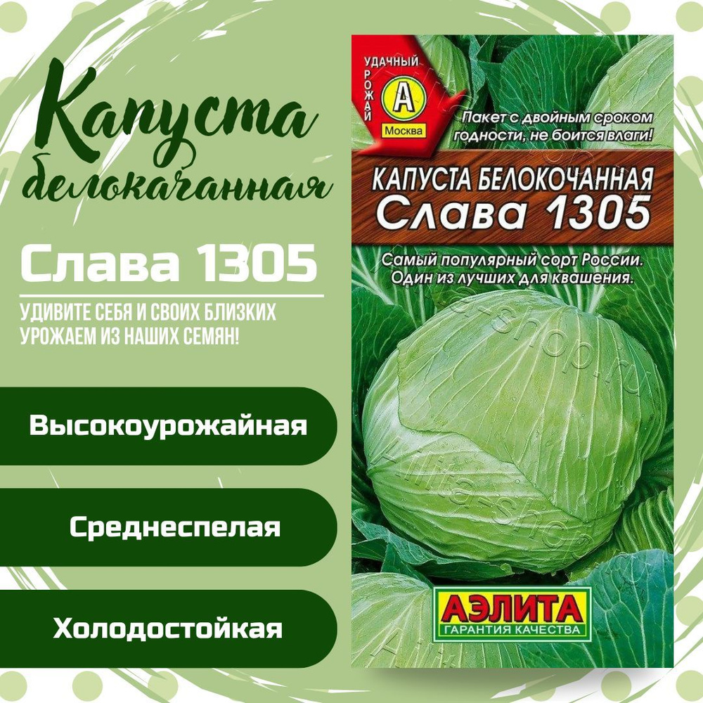 Капуста б/к Слава 1305 0,5 гр, семена Аэлита #1