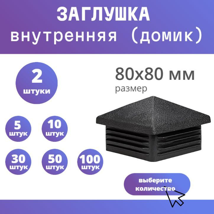 Заглушка для профильной квадратной трубы 80х80 "Домик" (2 шт)  #1