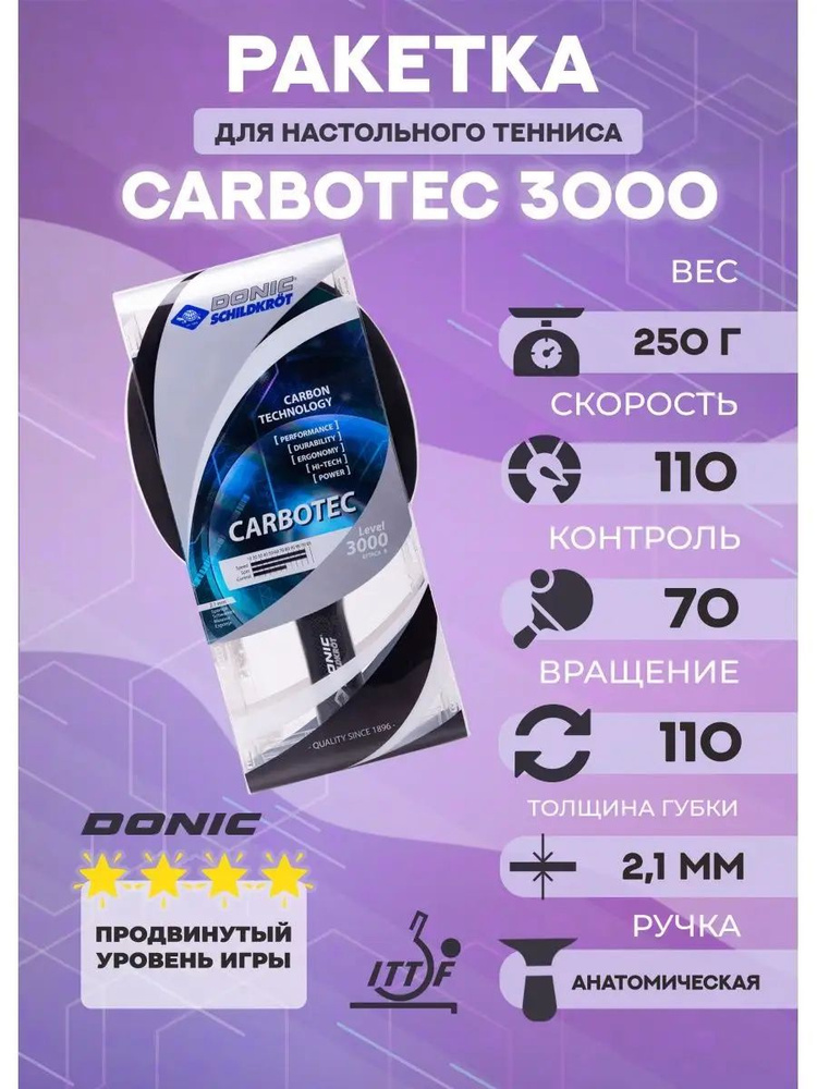 Ракетка для настольного тенниса Donic Carbotec 3000, carbon #1