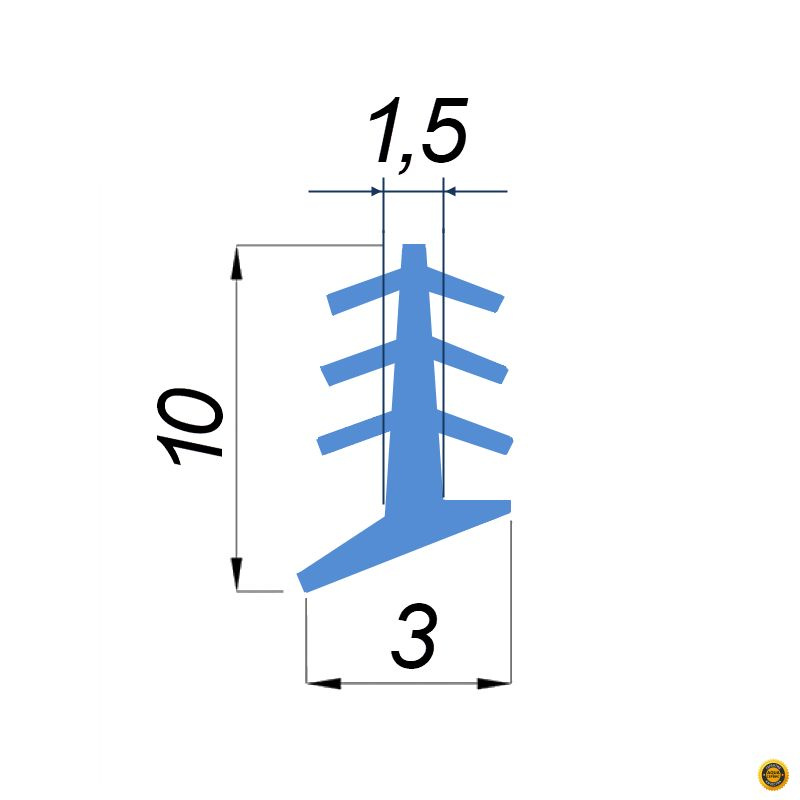Характеристики и размеры уплотнителя для душевой кабины Ёлочка (Елка), толщина 3 мм