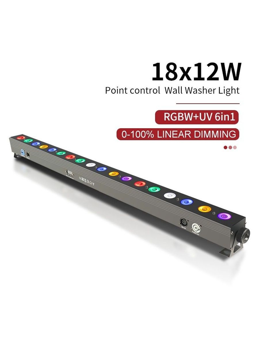 Светодиоднаялента18x12ВтRGBWAUV6в1,бесшумная,суправлениемцветом,DMX512,пиксельноеуправление,профессиональныйсветильникдлядиджеев,дискотек,стенисцен.