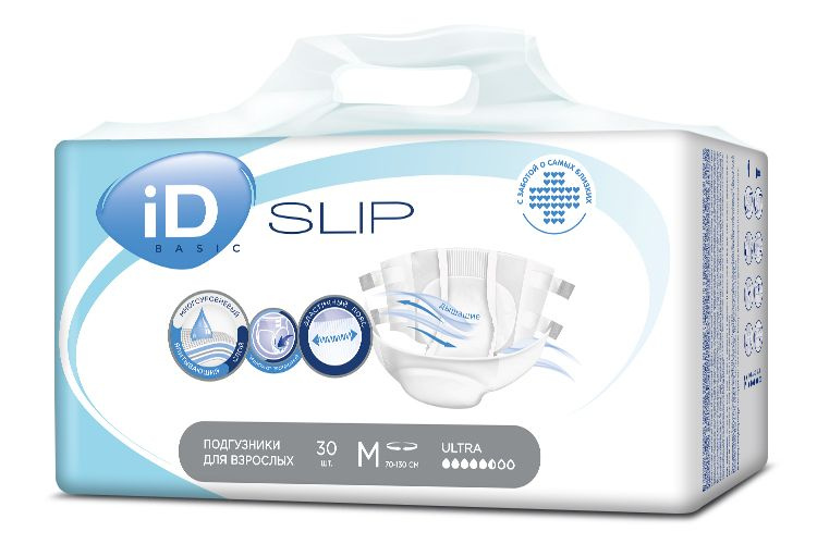 Подгузники для взрослых iD Slip Basic Medium, объем талии 70-120 см, 30 шт.  #1