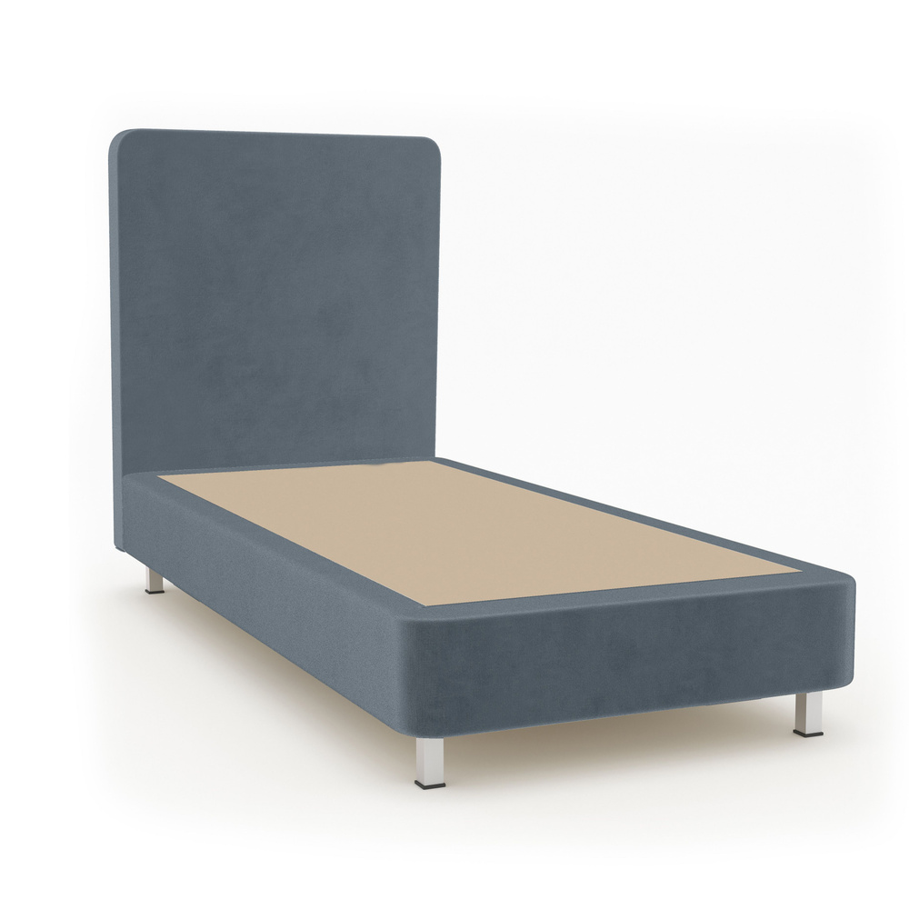 Односпальная кровать ФОКУС- мебельная фабрика BOX SPRING с Изголовьем 121х207х30 см серый велюр + спинка #1