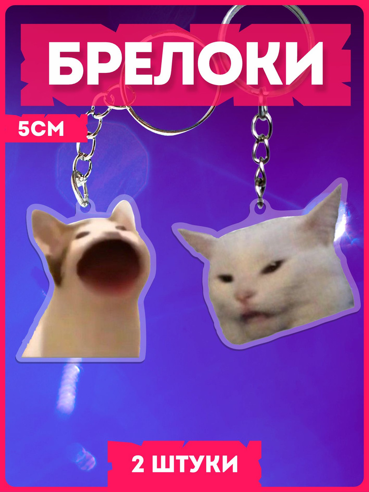 Акриловые брелки на ключи кот мем #1