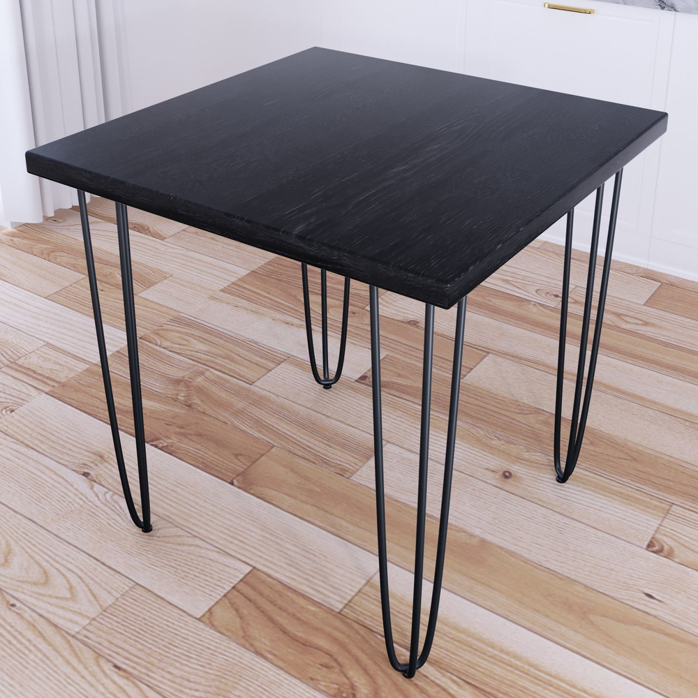 Стол кухонный Loft с квадратный столешницей цвета черного оникса из массива сосны 40 мм и черными ножками-шпильками, #1