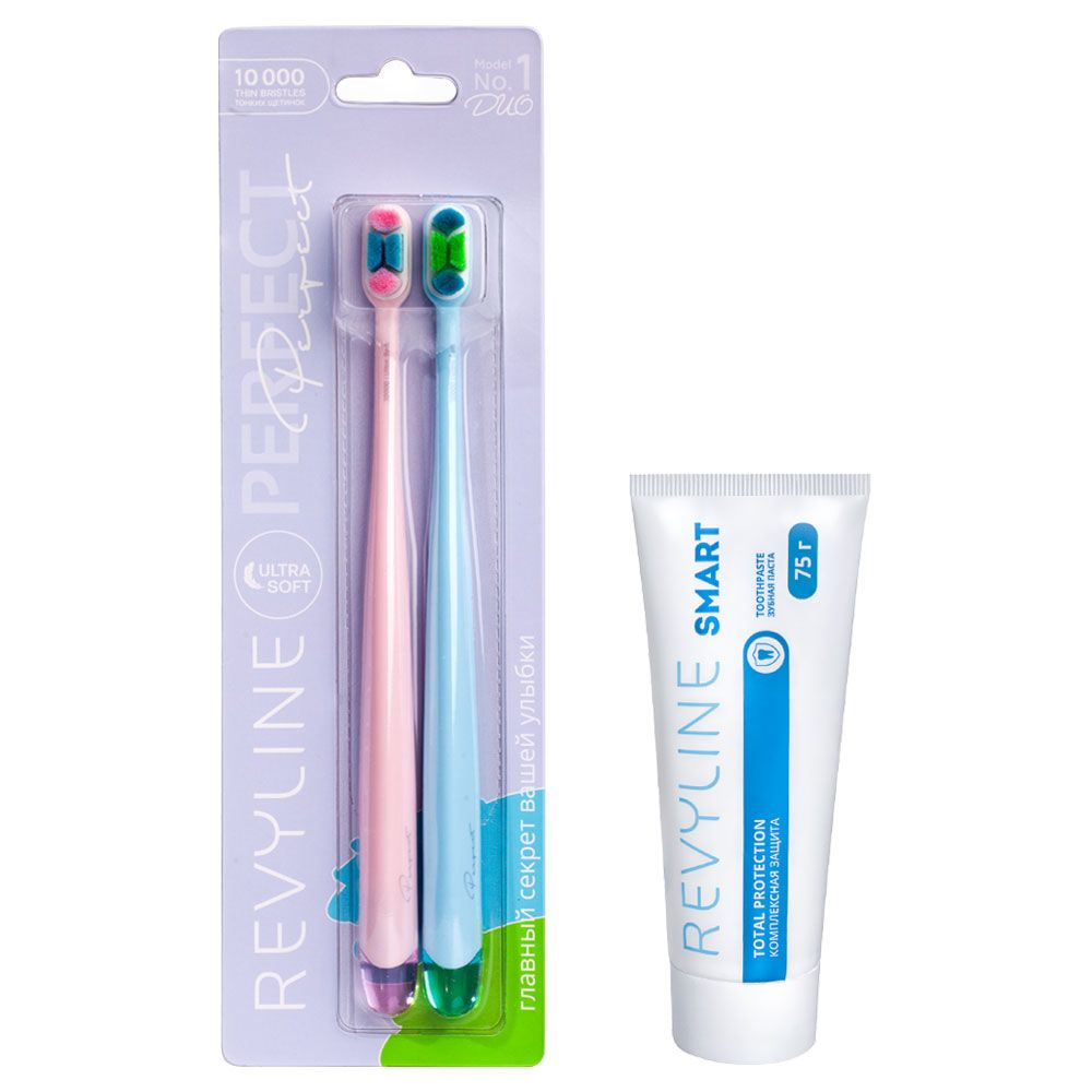 Набор зубных щеток Revyline Perfect 10000 DUO, Pink/Light Blue/White + Зубная паста Revyline Smart, 75 #1