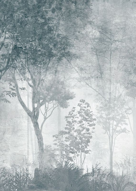 Фотообои GrandPik 10319 Лофт "Лес, деревья в тумане, винтаж, синий" (ШхВ), 200х280 см  #1
