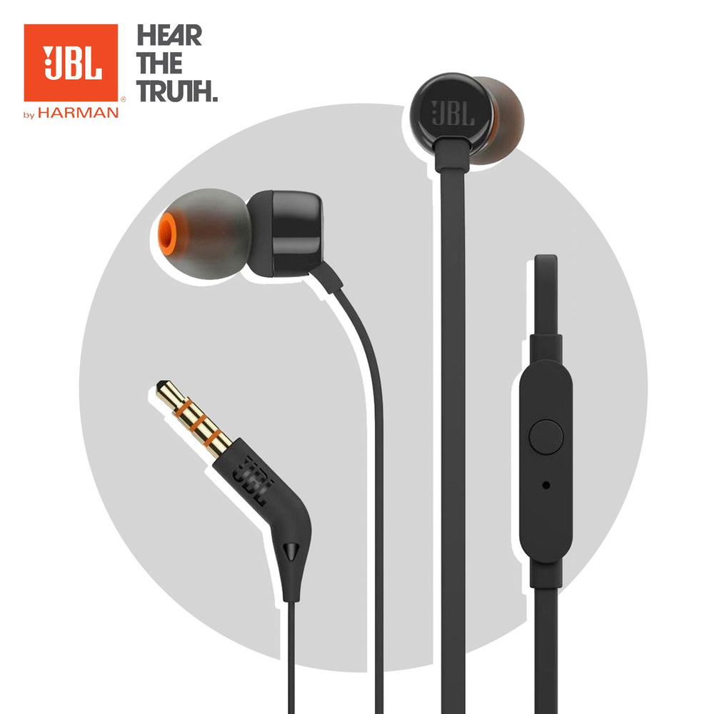 Наушники проводные, JBL T110, внутриканальные, вакуумные с микрофоном, черный  #1