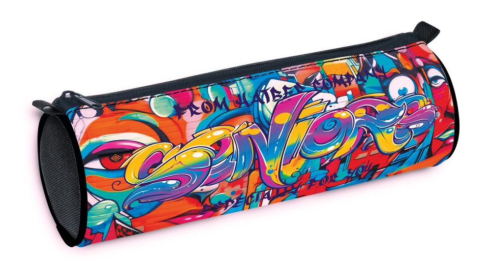 Пенал-Тубус Hatber на молнии 210х70мм -Яркое граффити- #1