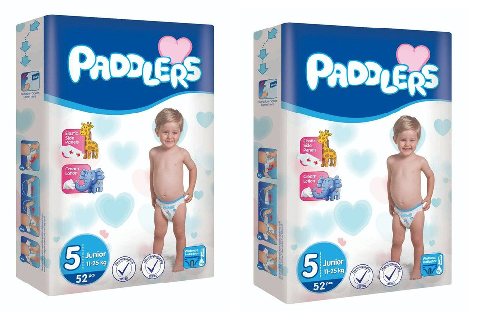Paddlers Подгузники детские Jumbo pack, №5 (11-25 кг) Junior, 52 шт/уп, 2 уп  #1