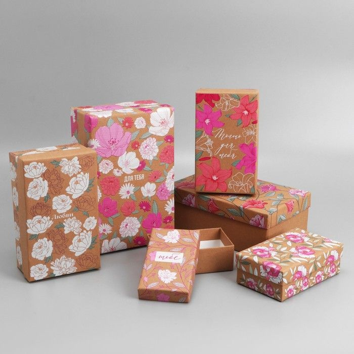 Набор коробок 6 в 1, упаковка подарочная, Цветы , 12 х 7 х 4 22 х 14 х 8.5 см  #1