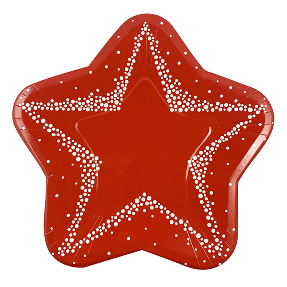 Тарелки-Звезды бумажные ламинированные Красные 25см 6шт  #1