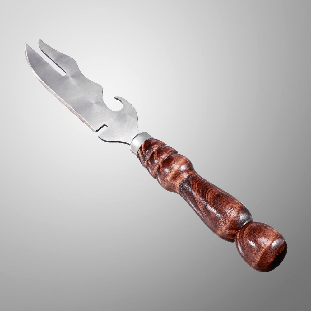 Шафран Нож-вилка с узором и деревянной ручкой "Фигурная" 30 х 4.5 см, металл - 2.5 мм  #1