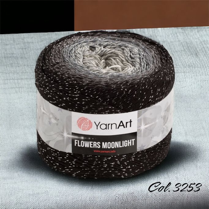 Пряжа YarnArt Flowers Moonlight 260гр/1000м. 1 моток. Цвет 3253 Чёрный-Серебро  #1