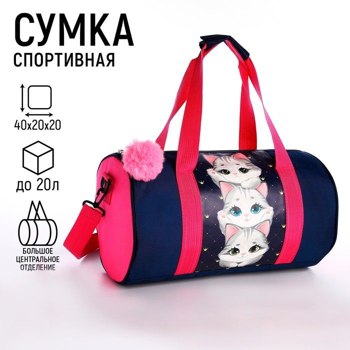 Сумка детская спортивная "Котята", 40*20*20 см, 40*20 х см, темно синий цвет, отдел на молнии, цвет красный #1