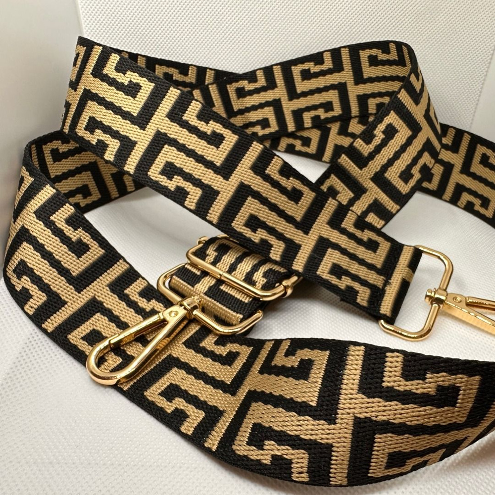 Ремень для сумки, плечевой ремень для сумки текстильный с регулировкой и карабином цвета золото  #1