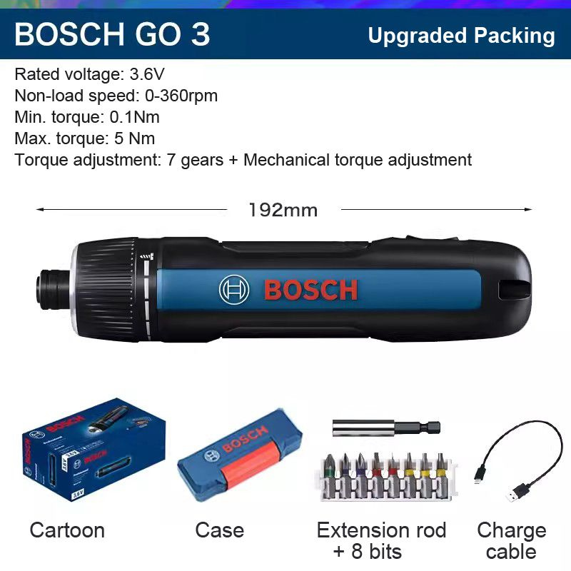 Электрическая отвертка Bosch Go 3 с удлинителем+8 бит #1