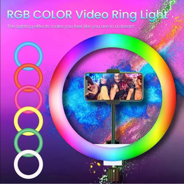 Кольцевая лампа 26 см RGB цветная с ДУ пультом для телефона смартфона  #1