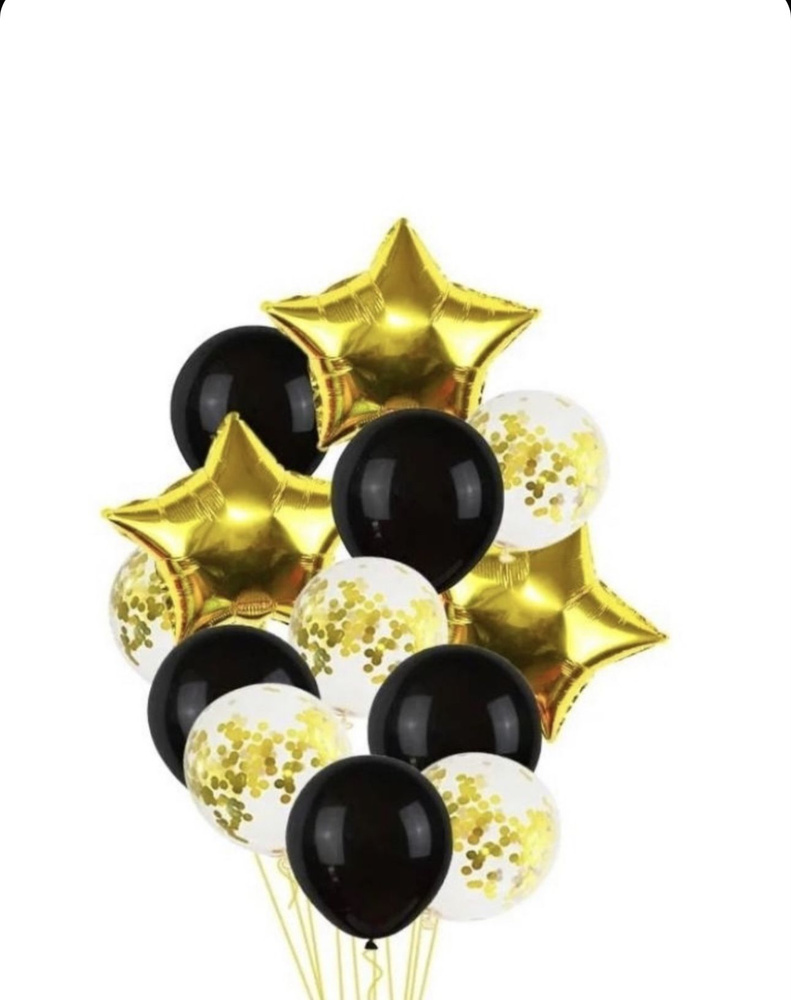Набор фонтан из воздушных шаров, 14 шт черно-золотой #1