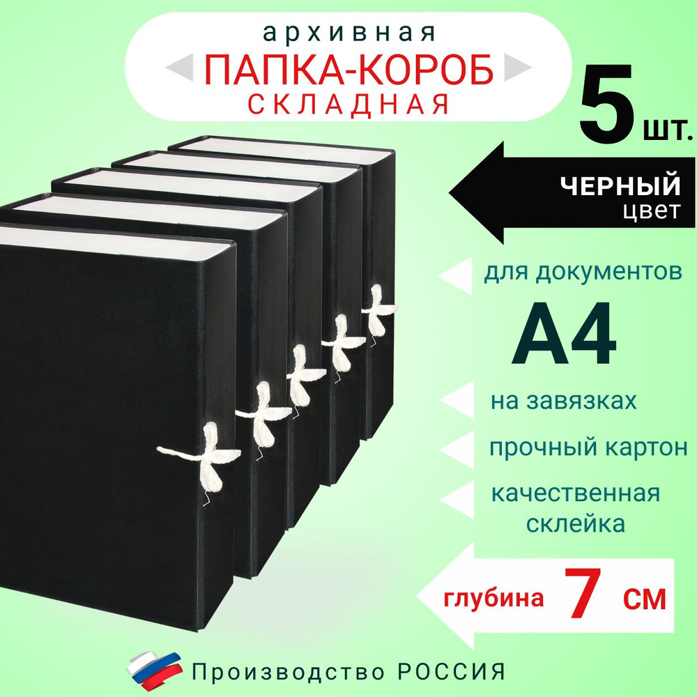 Набор из 5ти штук, Папка архивная для бумаг А4 с завязками складная, Короб архивный для документов, цвет #1