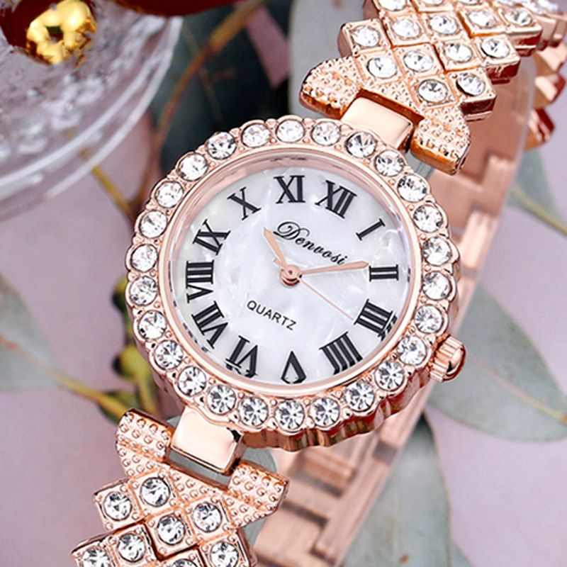 Наручные женские кварцевые часы DENVOSI со сверкающими камнями влагостойкие  #1