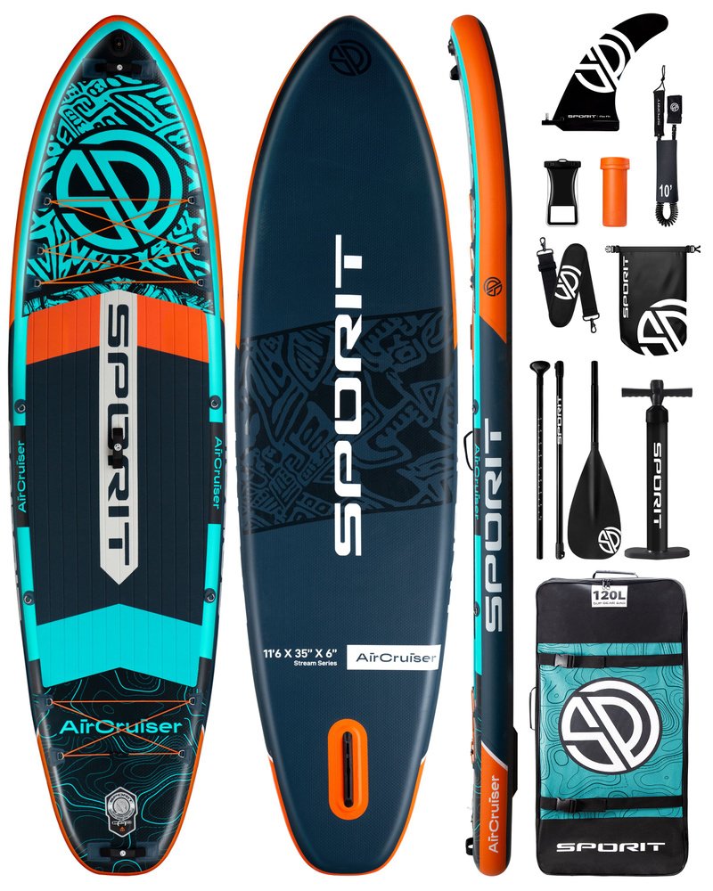 Надувная двухслойная SUP-доска SPORIT AIR CRUISER BLUE GREEN 11'6'' 351-86-15cm / Сап доска для серфинга #1