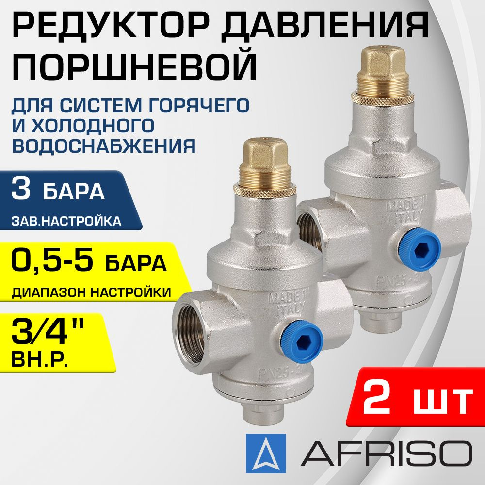 2 шт - Редуктор давления от 0,5 до 5 бар 3/4" ВР AFRISO, преднастройка 3 бара / Регулятор давления воды #1