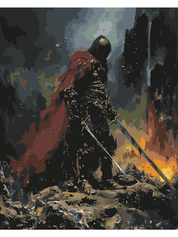 Картина по номерам Воин с мечом на холсте с деревянным подрамником размер 40х50, акриловые краски, кисточки, #1