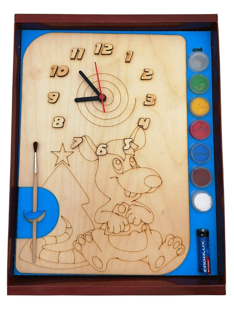 Набор для росписи Нескучные игры Часы "Крысенок" с циферблатом, с красками (УТ000029657)  #1