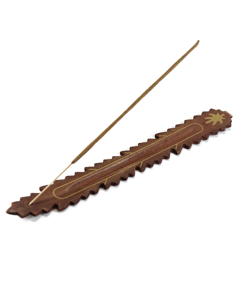 Подставка для благовоний Резной листик - 25.5 см, коричневая, дерево - лыжа, лодочка для ароматических #1