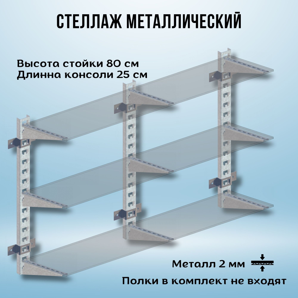 Стеллаж металлический 2000х800х250 настенный оцинкованный #1