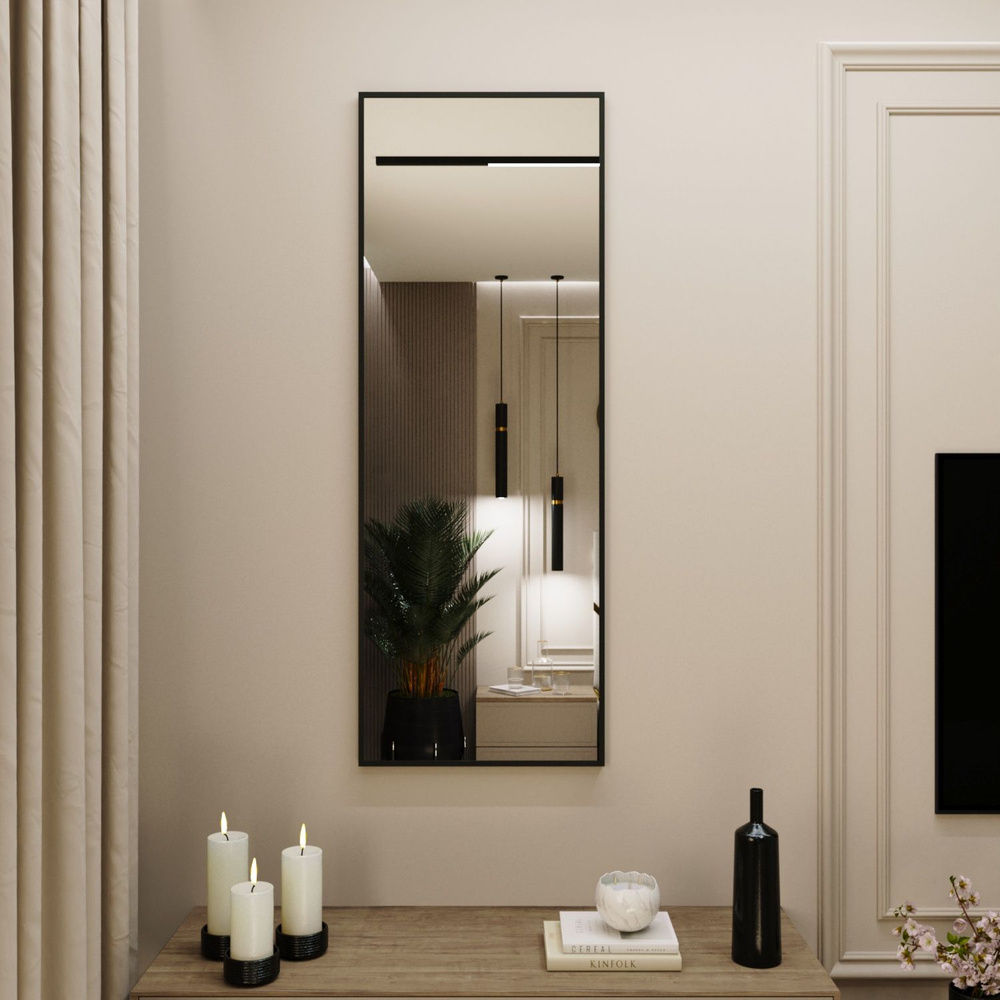 Зеркало интерьерное в алюминиевой раме настенное Market.House 120х50 см. Черное  #1