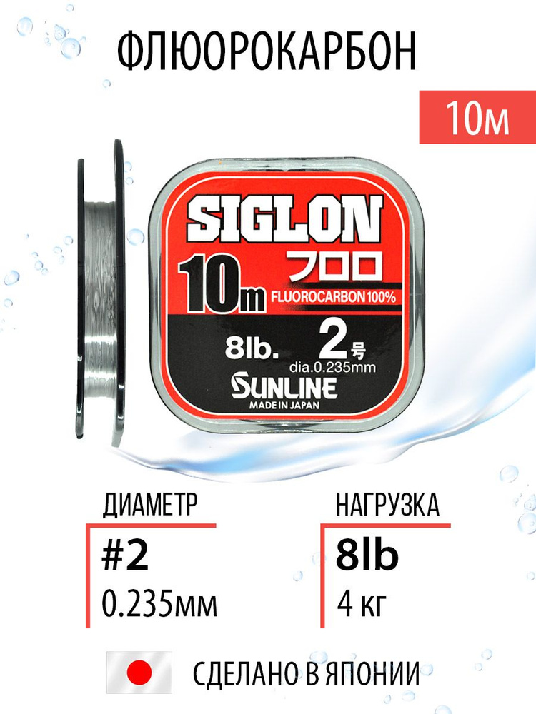 Леска рыболовная флюрокарбон Siglon Fluoro 0.235mm 4.0kg/8lb 10m прозрачная летняя  #1