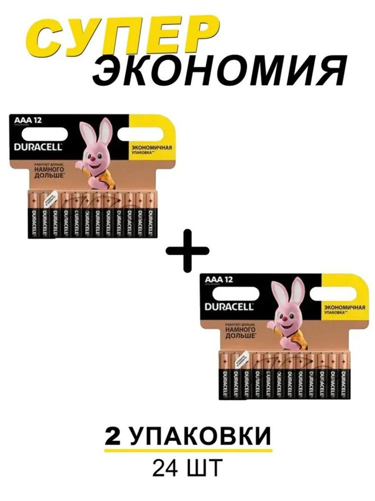 Батарейки щелочные (алкалиновые) Duracell Basic ААA, 1,5В, 24шт (мизинчиковые)  #1