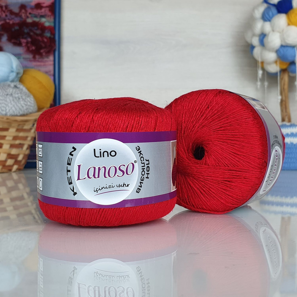 Пряжа Lino Lanoso - 956 (красный), 50% лен, 50% вискоза, (50г, 175м) нитки для ручного вязания  #1