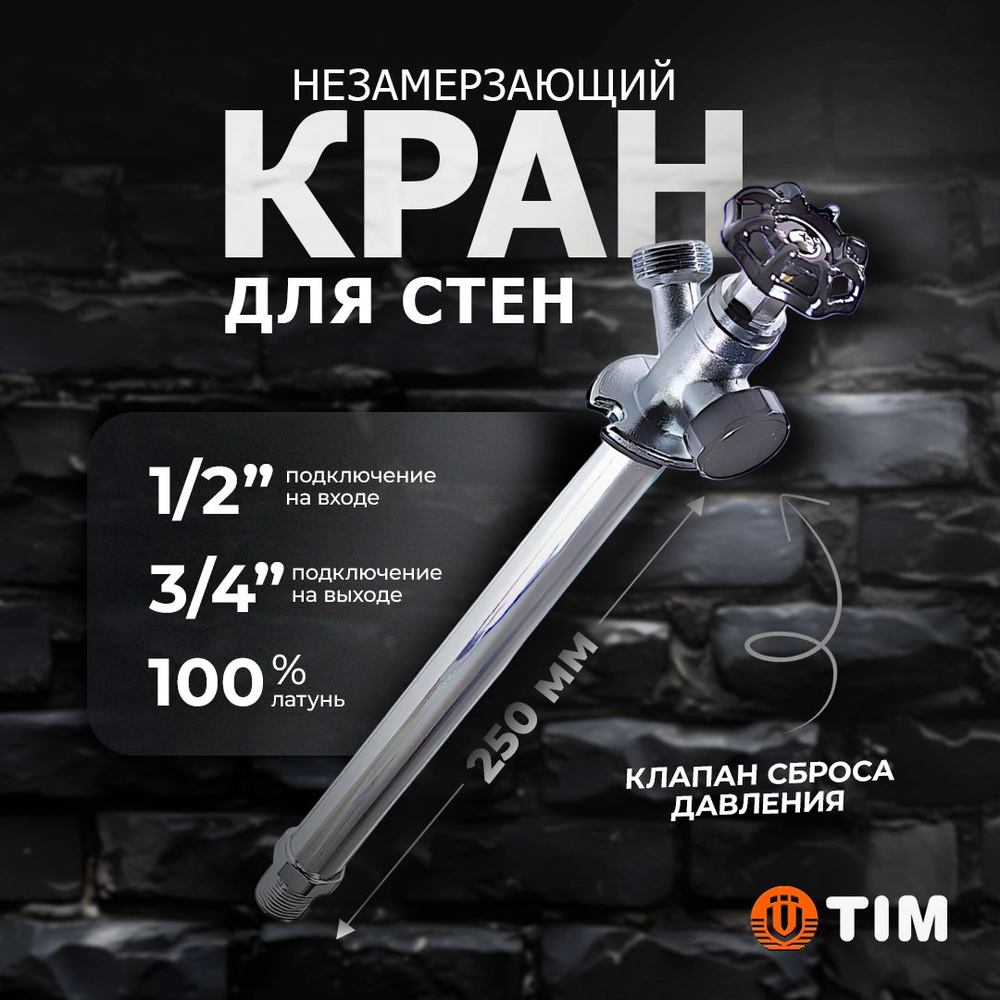 Кран незамерзающий водоразборный для стен зимний уличный TIM 250 мм W-HF0225  #1