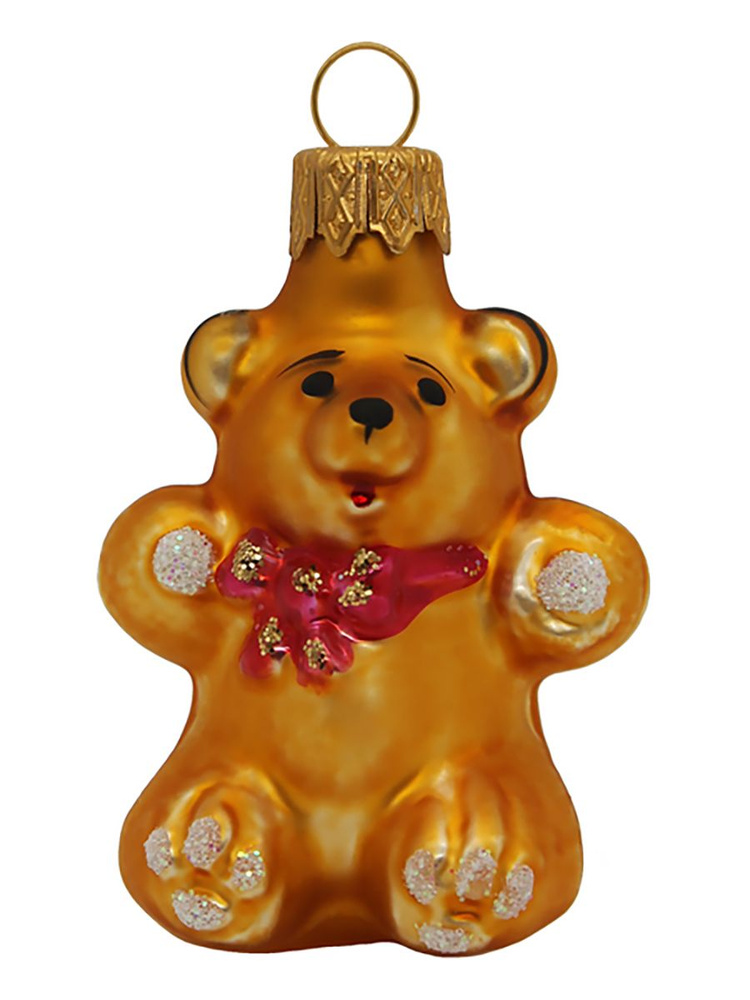 Елочная игрушка КОЛОМЕЕВ Медвежонок с бантом красный 6см  #1